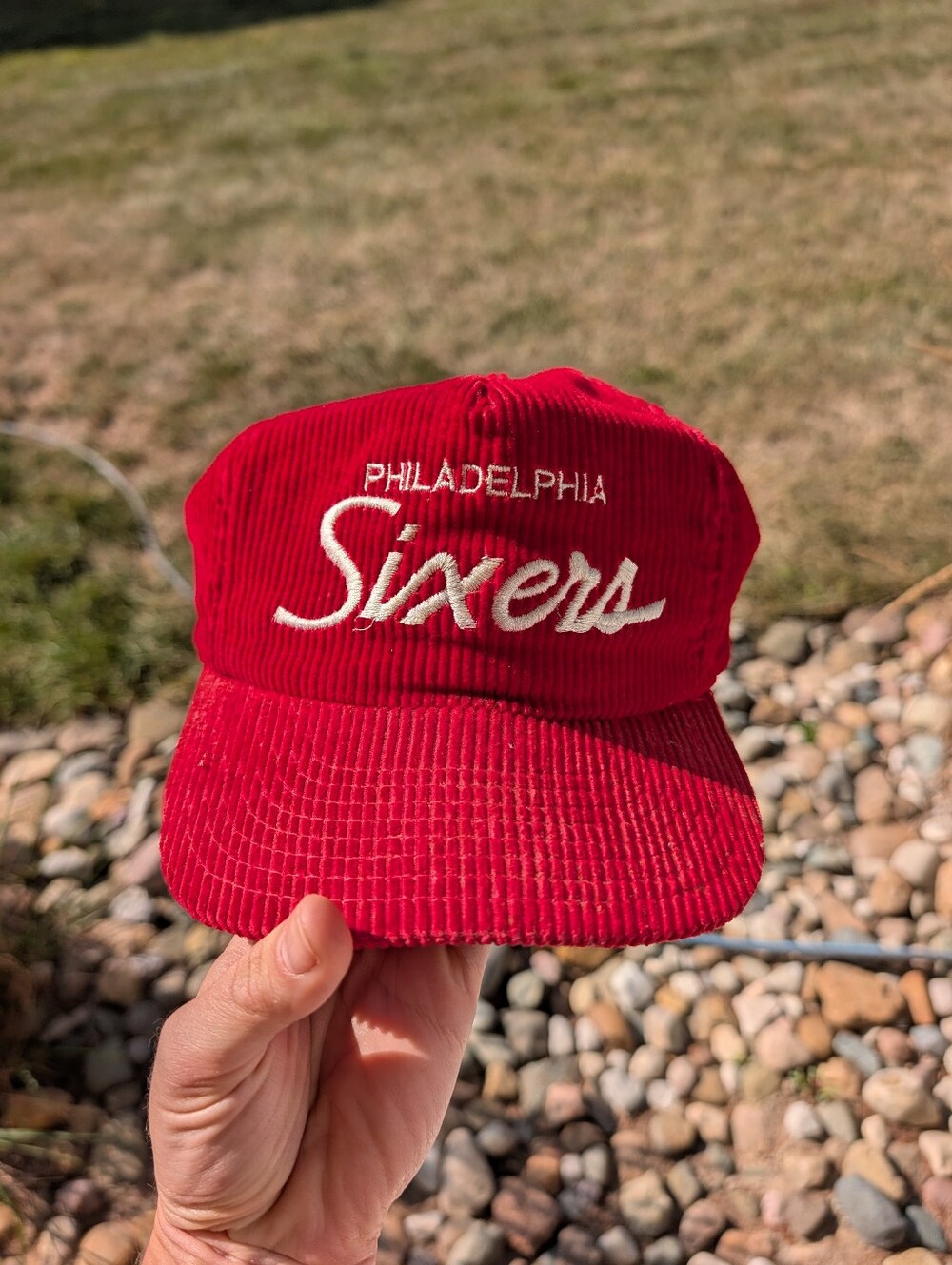 Rare Vintage Philadelphia Sixers Red White Corduroy Hat Retro NBA Snapback Vtg